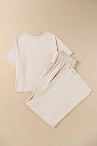 White Raw Hem Loose Tee and Wide Leg Pants Set