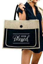 Load image into Gallery viewer, Black Weekend Bag | Black Blessed Printed Vintage Tote Bag
