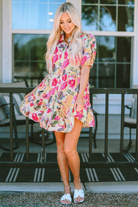 Shirt Dress | Multi-Color Floral Print Short Sleeve