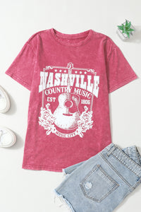 Fiery Red Nashville Music City Graphic Mineral Washed Tee | Tops/Tops & Tees