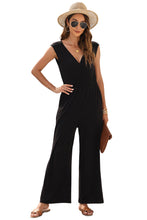 Load image into Gallery viewer, Black Deep V Pleated Crisscross Wide Leg Backless Jumpsuit | Bottoms/Jumpsuits &amp; Rompers
