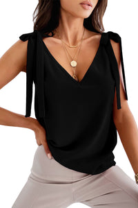 Black Tie On Shoulder V Neck Tank Top | Tops/Tank Tops