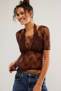 Womens Blouse-Lace Round Neck Half Sleeve Sheer Blouse | Tops/Blouses & Shirts