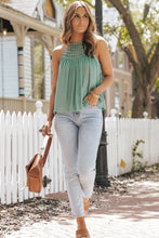 Load image into Gallery viewer, Halter Tank Top | Mist Green Crochet Splicing Halter Blouse
