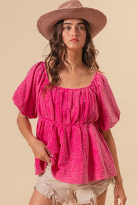 Puff Sleeve Top | Pleated Pink Blouse