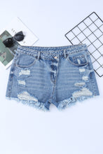 Load image into Gallery viewer, Sky Blue High Rise Crossover Waist Denim Shorts | Bottoms/Denim Shorts
