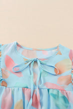 Load image into Gallery viewer, Cap Sleeve Top | Sky Blue Splotches Pattern Ruffled Shift Top
