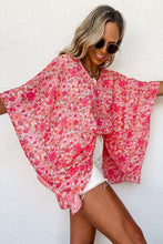 Load image into Gallery viewer, Pink Boho Floral V Neck Kimono Style Blouse | Tops/Blouses &amp; Shirts
