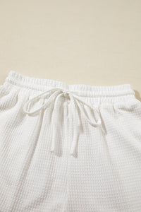 Drawstring Shorts Set | White Casual Textured Tee and Shorts