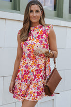 Load image into Gallery viewer, Mini Dress | Fiery Red Ruffle Tiered Sleeveless Floral Dress
