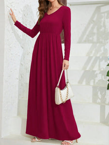 Maxi Dress | Pocketed V-Neck Long Sleeve Dress