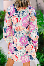 Load image into Gallery viewer, Floral Print Dress | Multicolor Bubble Sleeve Blooming Flowers
