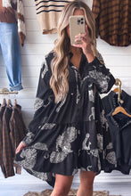 Load image into Gallery viewer, Black Leopard Print Button-up Long Sleeve Shirt Mini Dress | Dresses/Mini Dresses
