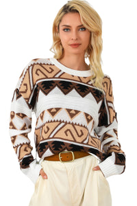 Multicolor Geometric Print Crew Neck Drop Shoulder Sweater | Tops/Sweaters & Cardigans