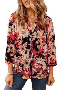 Red Floral Print Button Up Casual Shirt | Tops/Blouses & Shirts