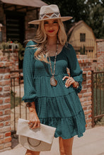 Load image into Gallery viewer, Tiered Mini Dress | Mist Green Bishop Sleeve Smocked Dress
