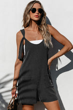 Load image into Gallery viewer, Dark Grey Striped Print Knotted Straps Pocketed Romper | Bottoms/Jumpsuits &amp; Rompers
