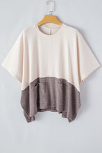 Load image into Gallery viewer, Split Side Poncho | Pale Khaki Color Block Ribbed Knit
