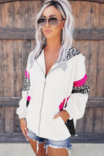 Load image into Gallery viewer, Leopard Print Hooded Jacket | White Color Block Zip-Up Hoodie
