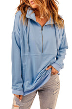 Load image into Gallery viewer, Cotton Pocketed Half Zip Pullover Sky Blue Sweatshirt | Tops/Sweatshirts &amp; Hoodies
