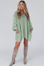 Load image into Gallery viewer, Puff Sleeve Dress | Green Patchwork Crinkle Shirt Dress
