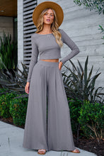 Load image into Gallery viewer, Pants Set | Gray Solid Color Ribbed Crop Top
