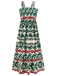 Womens Dress | Smocked Printed Square Neck Sleeveless Dress | Dress