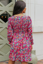 Load image into Gallery viewer, Purple Smocked V Neck Puffy Sleeve Floral Dress | Dresses/Floral Dresses
