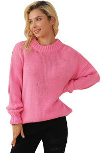 Rose Red Chunky Knit Turtle Neck Drop Shoulder Sweater | Tops/Sweaters & Cardigans