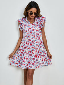 Womens Mini Dress | Tied Floral Cap Sleeve Mini Dress | Mini Dress