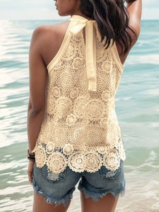 White Lace Tank Top | Tied Mock Neck Blouse