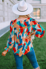 Load image into Gallery viewer, Multicolor Abstract Pattern Crewneck Ruffled Puff Sleeve Blouse | Tops/Blouses &amp; Shirts
