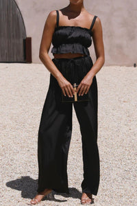 Wide Leg Pants Set | Ruffled Sleeveless Top and Pants