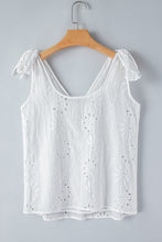 Load image into Gallery viewer, V Neck Tank Top | White Embroidery Patterned Knotted Straps
