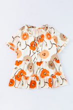 Load image into Gallery viewer, Orange Floral Print Frill Neck Tiered Babydoll Blouse | Tops/Blouses &amp; Shirts
