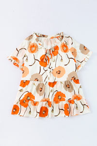 Orange Floral Print Frill Neck Tiered Babydoll Blouse | Tops/Blouses & Shirts