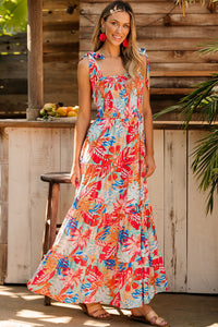 Womens Maxi Dress | Multicolor Vibrant Tropical Print Smocked Ruffle Tiered Maxi Dress | Dresses/Maxi Dresses