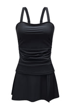 Load image into Gallery viewer, Black Solid Square Neck Sleeveless Tankini Swimsuit | Swimwear/Tankinis
