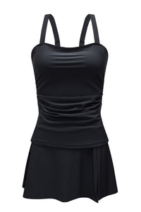 Black Solid Square Neck Sleeveless Tankini Swimsuit | Swimwear/Tankinis