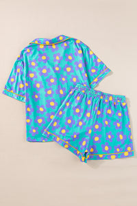 Green Flower Print Short Sleeve Shirt Pajamas Set | Loungewear & Sleepwear/Sleepwear