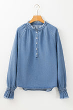 Load image into Gallery viewer, Half Button Long Sleeve Denim Top
