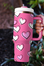 Load image into Gallery viewer, Rose Red Valentines Heart Printed Thermos Cup with Handle 40oz | Accessories/Tumblers
