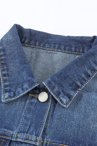 Blue Lapel Distressed Raw Hem Buttons Denim Jacket | Outerwear/Denim jackets