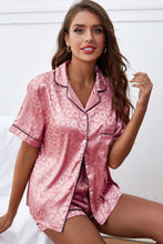 Load image into Gallery viewer, Pink Leopard Contrast Trim Satin 2pcs Short Pajama Set | Loungewear &amp; Sleepwear/Sleepwear
