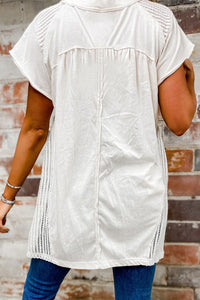 White Tunic Top | White Hollow Knit Keyhole Back Tunic Top