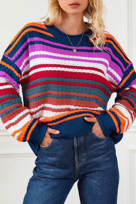 Stripe Boho Fashion Drop Shoulder Baggy Sweater | Tops/Sweaters & Cardigans