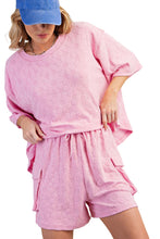 Load image into Gallery viewer, Lounge Set | Pink Floral Short Sleeve Top and Shorts  Set
