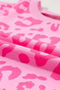 Loungewear Set | Pink Leopard Print Tee and Satin Tie Shorts