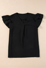 Load image into Gallery viewer, Ruffle Sleeve Top | Black V Neck Short Sleeve Blouse
