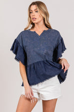 Load image into Gallery viewer, Ruffle Sleeve Top | Washed Short Sleeve Blouse
